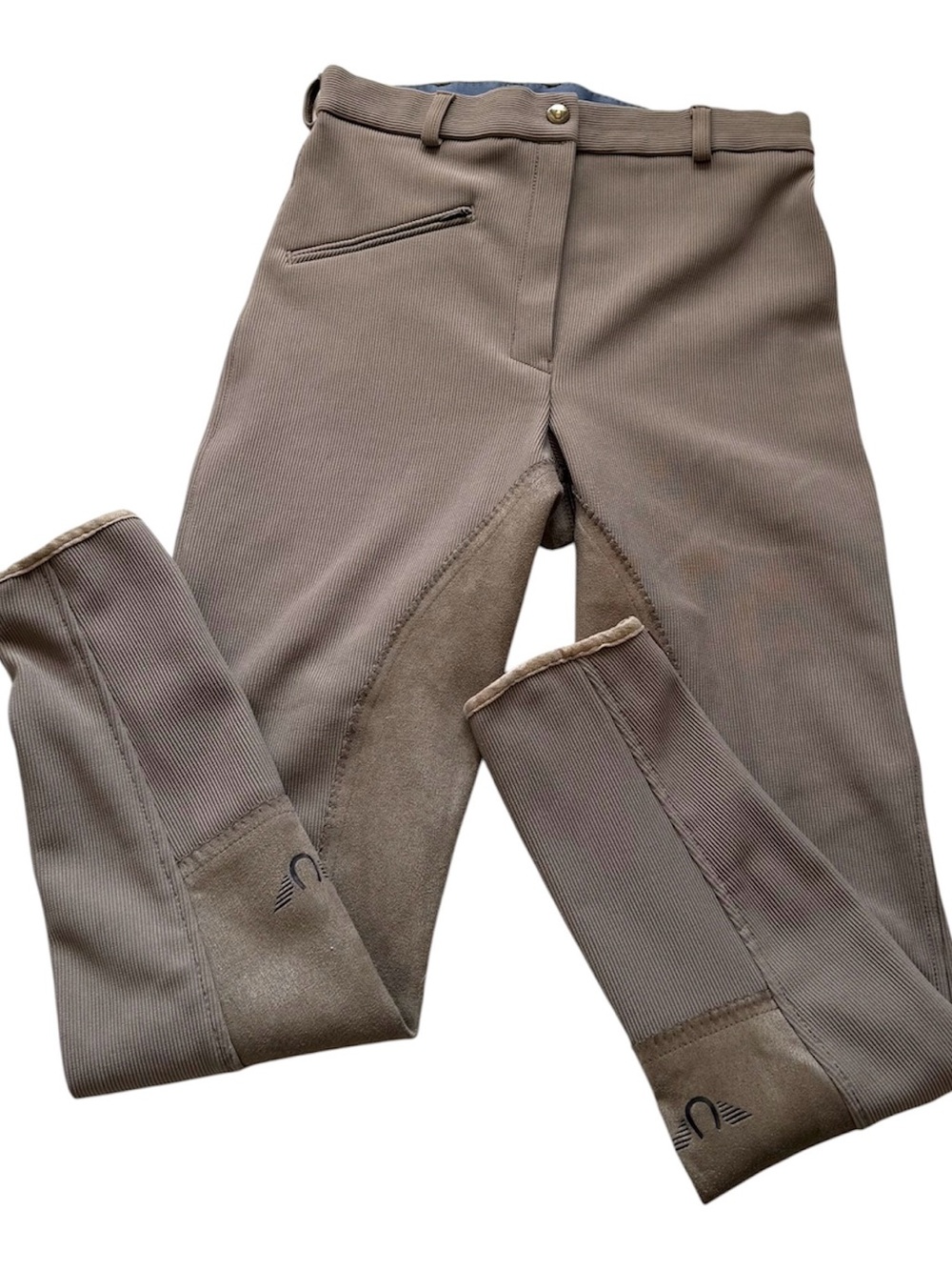 Gutos Women’s Full Seat Riding Breeches Sz 28 Bottoms Ribbed Pants Stretch Taupe